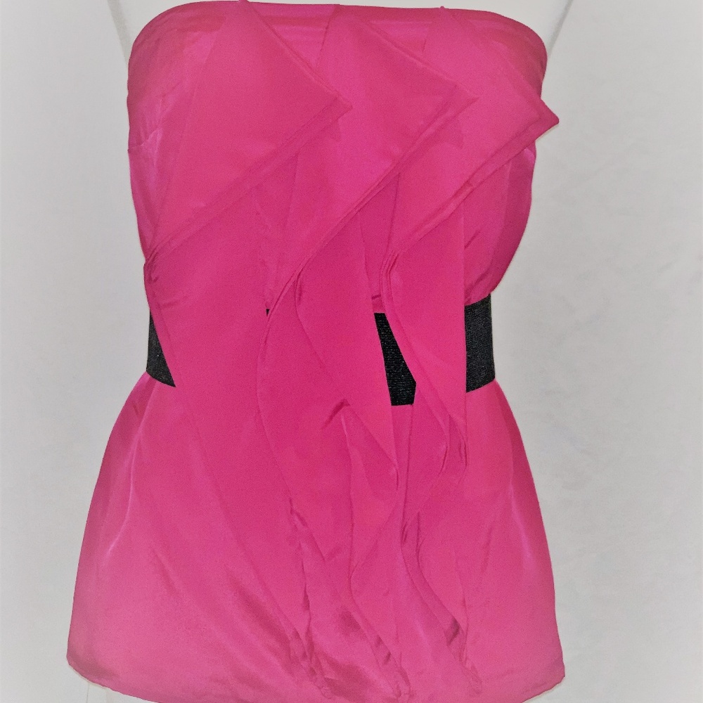 Hot Pink Strapless Top with Ruffles
